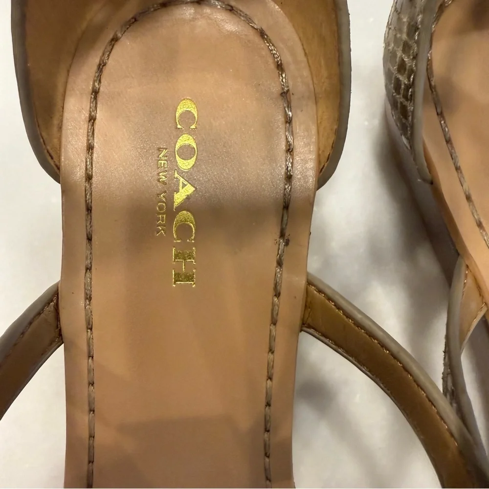 Coach T-Strap Ingrid Wedge Sandals Natural Snakeskin Print Women's Sz 8.5 B NIB